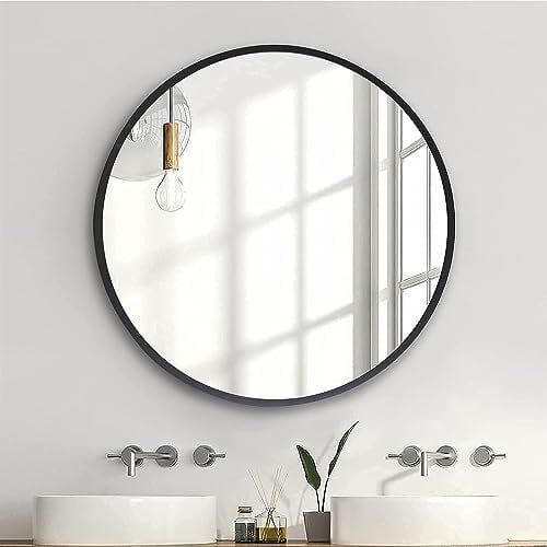 zenmag Spiegel Rund, 50x50 cm Wandspiegel Rund mit hochwertigen Schwarz Metallrahmen, Badezimmerspiegel, Moderner Design großer Spiegel, für Diele, Badezimmer, Wohnzimmer und Mehr