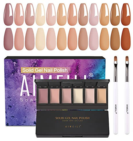 AIMEILI Esmalte de uñas de gel sólido 12 colores Gel de uñas sólido UV LED Soak Off Juego de esmalte de gel en crema sólida 3