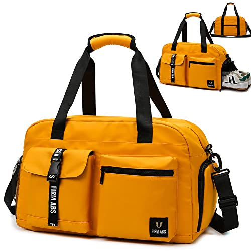 DBPBToU Sporttasche Damen Herren, Reisetasche mit Schuhfach, Trainingstasche mit Nassfach, wasserdichte Weekender Bag, Gym Bag/Schwimmtasche/Saunatasche Verwendet Werden kann (gelb)