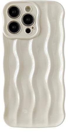 Caseative Water Ripple Pattern Curly Wave Frame Soft Compatible with iPhone Case (White,iPhone 14 Pro Max)