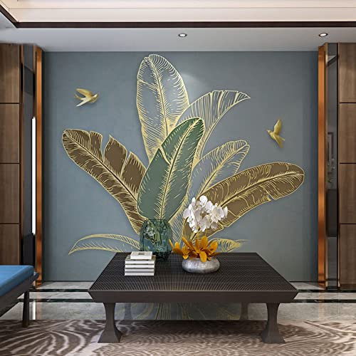 South East Asia TV Hintergrundbild 3D Wohnzimmer Schlafzimmer 3D Light Luxury Embossed Vanilla Leaf Wallpaper TV Wandbild Tapete Wanddekoration fototapete 3d Vlies wandbild Schlafzimmer-300cm×210cm