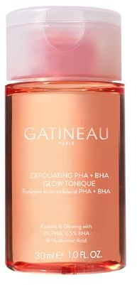 GATINEAU Exfoliating PHA+BHA Glow Tonique 30ml | Radiance boosting acid toner with PHA & BHA. Brightens, hydrates, refines skin texture and supports skin barrier