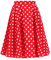 Damen Rockabilly Rock Vintage 1950er Jahre Retro Gepunktet Faltenrock Elastische Hohe Taille Swing Glockenrock Tellerrock Plissee A-Linie Knielang Festliche Röck Trachtenrock Sommer Rot Gepunktet XL
