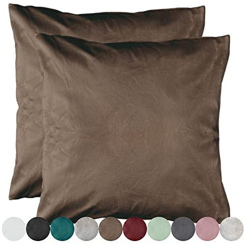 2er Pack Samt Kissenbezug Kissenhülle Set Sofakissen Samtkissen Dekorative Dekokissen Couchkissen Zierkissen Sofakissenbezug Kissen Bezug Hülle Bezüge Wohnzimmer (50x50cm, Dunkelbraun)