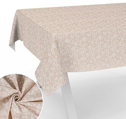 Stoff Tischdecke Tischwäsche Textil Tischtuch Baumwolle Polyester Gewebe abwaschbar pflegeleicht, in rund oval eckig Violen Beige 200x140cm Schnittkante