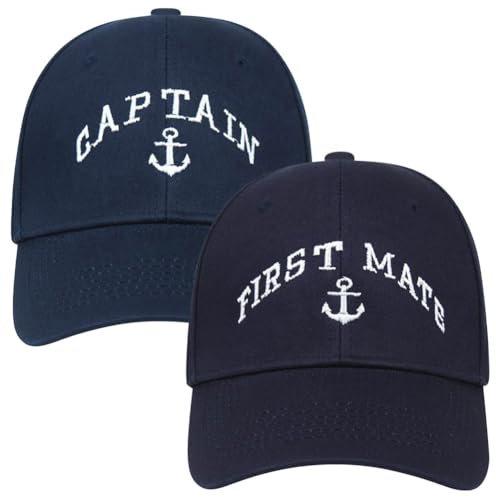 Captain-Mütze und First Mate Mütze, Set mit passenden Skipper-/Bootfahrten-Baseballkappen, maritim, Seemannsmütze, bestickt, 2, Marineblau, Einheitsgr��e