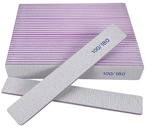 HomeyEra Lima per unghie a grana 100/180 (confezione da 24), lime per unghie acriliche e unghie naturali, lima professionale per unghie a doppio lato, riutilizzabile, lavabile, manicure quadrata