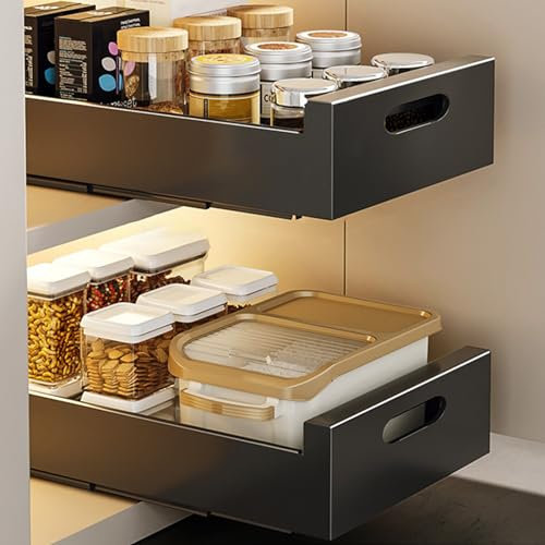 KMQRDZi Lot de 2 organisateurs de placard, tiroir coulissant, armoire de cuisine pour casseroles, armoire de cuisine, 25 cm, noir