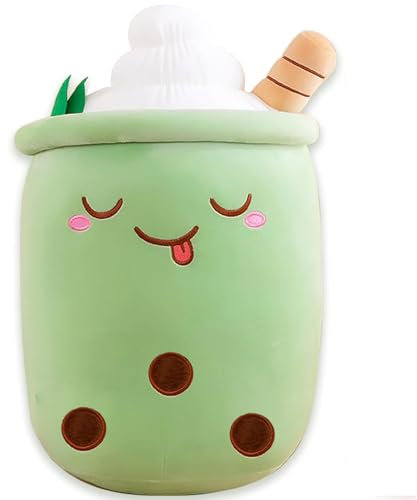 TERJBG Bubble Tea Kuscheltier Bubble Tea 24cm, Bubble Tea Kuscheltier XXL Bubble Tea Kissen, Kuscheltier Bubble Tea Bubble Tea Plüsch Für Kinder Mädchen Erwachsene Cartoon (grün), NCBZ