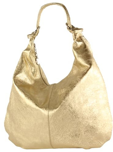 modamoda de 337 Damen Leder Schultertasche Shopper Large handmade in Italy, Farbe:Lightgold Metallic