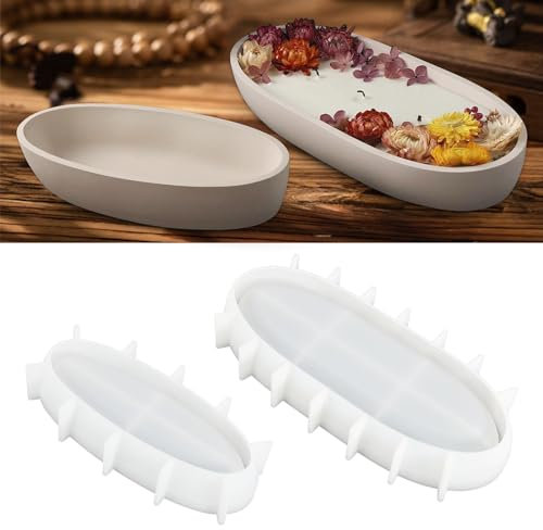 Resin Silikonform Tablett, 2 Stück Obsttablett Epoxidharz Gießformen Kerzenhalter Silikonform, DIY Tablett Gießform Schmuck Teller Gießform für Kerze Teetablett Schmuckteller