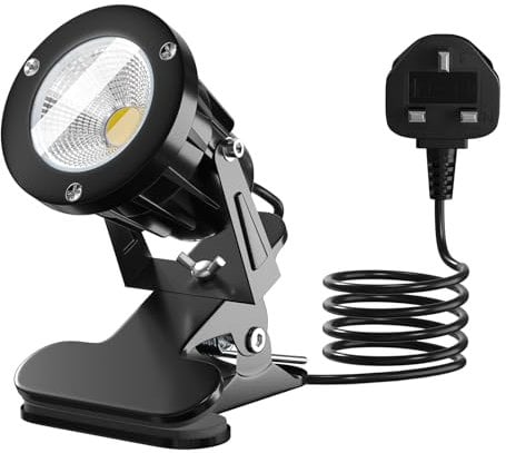 TobeBright Plug in Spotlight Clip On IP65 Water Resistant Plant Spot Light for Outdoor and Indoor Plant Uplight LED Clamp Spot Lights Main Powered 7W Warm White 3000K