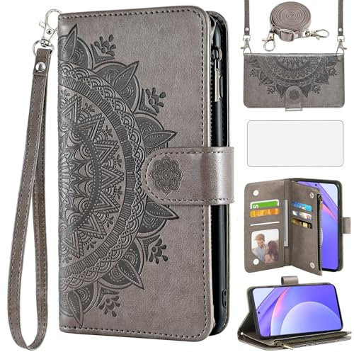 Asuwish Mobile Phone Case for Xiaomi Mi 10T Lite 5G Case with Strap and Film Screen Protector Card Slot Foldable Leather Flowers Wallet Stand Mi10TLite 10i M2007J17G Mobile Phone Cases Protective