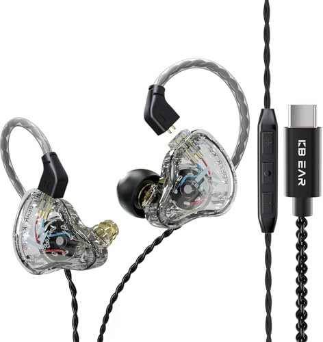 keephifi KBEAR KS1 USBC Auricolari con microfono In Ear Monitor Type-C Auricolari cablati,Cuffie In Ear,Auricolari con Filo Auricolares per Cantanti Musicisti Audifonos(trasparente,con micro)