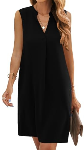 JOCAFIYE Frauen V-Ausschnitt Sommerkleider Damen Ärmellos T-Shirt Strandkleid Lässige Tank Kleid Black S