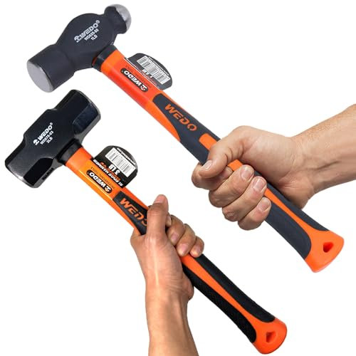 WEDO Lot de 2 marteaux, marteau à panne sphérique de 0,5 kg et marteau de 1,4 kg, marteau de forage/fissuration, poignée en fibre de verre résistant aux chocs