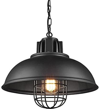 MFDJCBS - Lampadario industriale country con paralume nero, lampadario da fattoria, in ferro battuto, lampade a sospensione a soffitto, compatibili con garage, gazebo, lampadari da balcone, base E27,