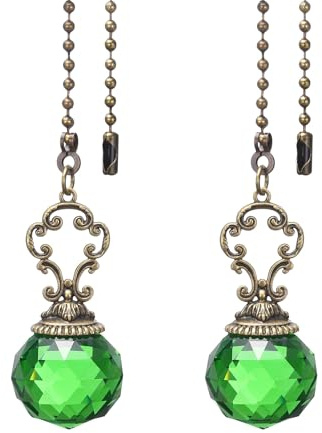 PATIKIL Ceiling Fan Pull Chain, 2 Pack 12 Decorative Crystal Pendant Chain Extender Charm Extension Pull String for Ceiling Fans Light Lamp, Green