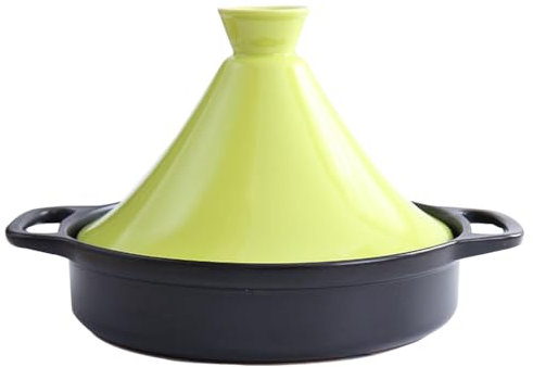Yiustldd Marmite à tajine en Fonte, tajine en Fonte émaillée en céramique avec poignées Anti-brûlure allant au Four et au Lave-Vaisselle,Vert