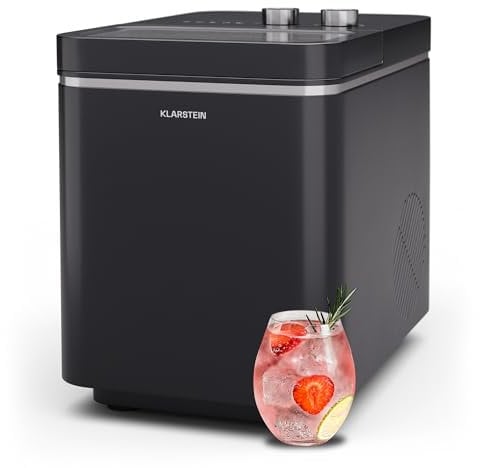 KLARSTEIN IceCraft Ice Maker - 12kg/24h, 6-Min Ice Cubes, 2 Sizes, Automatic Cleaning, Easy Operation, Modern Design, Small Ice Cube Machine for Home, Bar, Kitchen - Black