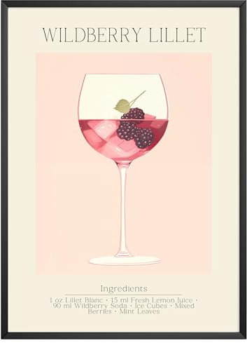 MJ-GRAPHICS® Poster Wildberry Lillet Bilder Küche Bild A3 Küchenbilder Deko Wohnzimmer Poster Küchen Bilder Küche Deko Bilder Poster Küche Wand Retro Poster Cocktail Küchenposter - ohne Rahmen