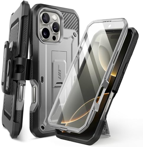 SUPCASE Funda para iPhone 16 Pro MAX 6.9Inch [UB Pro] 360 Grados Carcasa Resistente de Cuerpo Completo con Protector de Pantalla Integrado y Giratorio Soporte Kickstand Resistente Phone Case(Tigris)