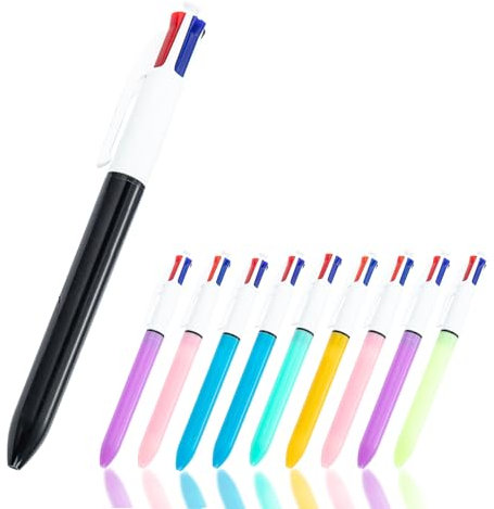 Scettar Lot de 10 Stylo à Bille Rétractable 4 couleurs en 1,Stylo à Bille Roulante type à pression,Peut être utilisé pour prendre des notes, Journal, Handbook