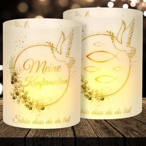 16 Windlicht Tischdeko Kommunion, Kommunion Deko Junge Mädchen, Erstkommunion Deko, Meine Kommunion Deko Eukalyptus Grün, Kommunion Gastgeschenke, Schön DASS Du Da Bist, für Teelichter oder Kerzen