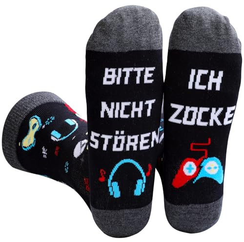 Lustige Socken Herren 43-46, Vatertagsgeschenk für Papa, Gaming Socken Lustig mit Spruch BITTE NICHT STÖREN ICH ZOCKE Lustige Herren Geschenke Coole Sachen für Männer, Gamer Geschenk Funny Socks