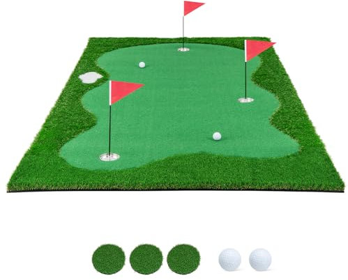 YZDUOJIN 10 FT Golf Putting Green, Large Professional Golf Training Mat with Realistic Artificial Grass Turf, 3 Holes, 3 Flags and Cups for Indoor Outdoor Putting Practice