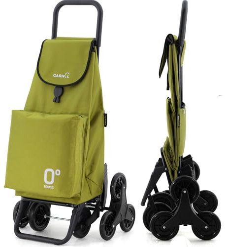 GARMOL Carro de la Compra Térmico Plegable 55 litros |Bolsillo Térmico Interior de 11 litros | Carro de la Compra 8 Ruedas Sube Escaleras de Gran Capacidad | Carrito Plegable Color Verde Aguacate