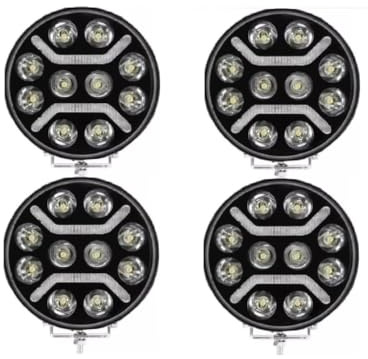 Générique 4x Phares de Travail Auxiliares LED 125W 12V -24V 11000lm IP67 9 pouces Projecteurs Longue Portée + Feu de Position Orange/Blanc pour Camion, Poids Lourds, VTT, 4x4