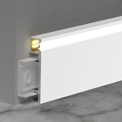 Sockelleiste Sockelleisten Fussleisten 8cm Fußleisten Lichtleisten, LED Streifen Aluminium Kanalprofil Mit PC-Abdeckung Für Wohnzimmer, Büro, Küche, Flur Und Wohnkultur, Einfach Zu Installieren(White,