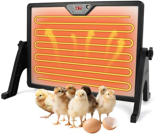 Hühnerbrutheizung mit Ständer, 180W Hühnerstallheizung mit Temperaturregelungsanzeige und Fernbedienung, Wärmeplatte für Küken Junges Geflügel, Schwarzer Rahmen