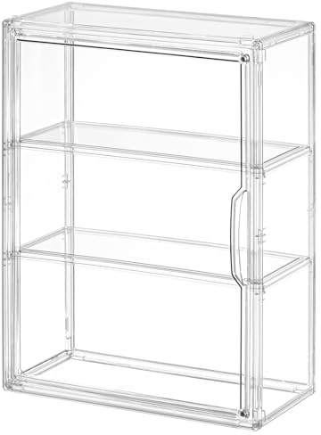 VGLXTRNT 3 Tier Clear Display Case for Figures, Wall-Mounted Acrylic Storage Organizer Box, Stackable Display Cabinet with Magnetic Door & Removable Dividers, Showcase for Collectibles, Blind Box