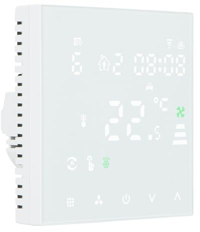 Wengart Termostato Fan Coil WiFi WG607AC, AC230V Max3A 2.4GHz Wi-Fi APP TUYA Quattro Tubi per Aria Condizionata, Compatibile con Alexa Echo/Google Home, Bianco