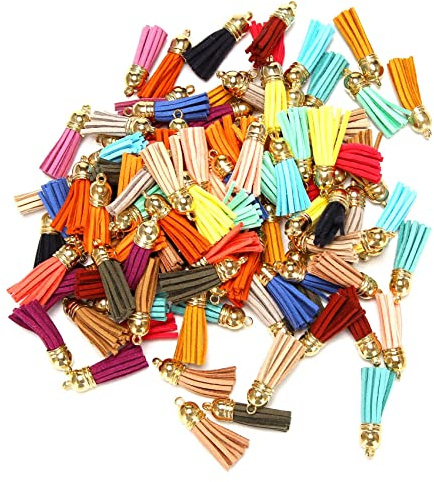 Sirxlevcy 100Pcs Keychain Tassels Leather Tassel Jewelry Making Tassel Pendants Tassel Charm for Keychain DIY Craft Supplies