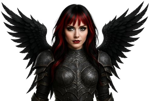 Damen Langhaar Perücke mit Pony Rot/Schwarz Vampirin Teufel Teufelin Hexe Halloween