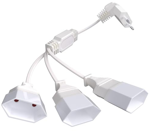 Cavo di Prolunga 3 in 1, Spina Europea Piatta da 50CM, Cavo di Alimentazione Piatto 250 V/2,5 A, Spina Europea per TV PC Computer Monitor Beamer Elettrodomestici, Bianco