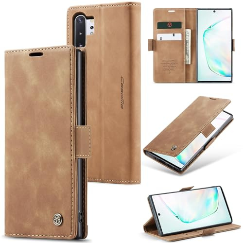Sojlecyu Coque pour Samsung Galaxy Note 10 Plus Case à Rabat Pochette Portefeuille Etui Premium en Cuir PU Flip CaseHousse Protection Fermeture Magnetique Cover pour Samsung Galaxy Note 10 Plus,Marron