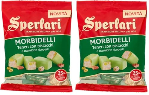 Sperlari - Torroncini Morbidelli Teneri con Pistacchi e Mandorle Ricoperti, Senza Glutine - 117 gr (Confezione da 2)