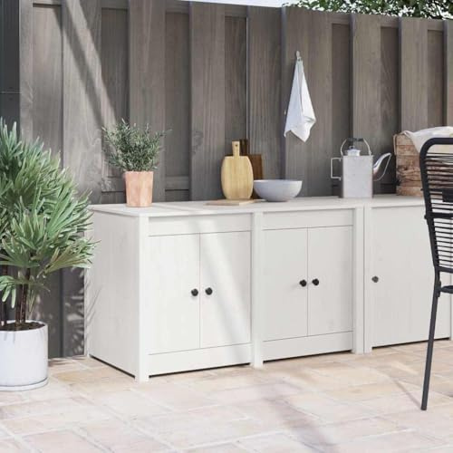 Owoxanthellate Owox Küchenschrank Weiß 106x55x64 cm Kiefer, 4-Tür-Vorratschrank mit Regalen, Unterschrank für Küche Esszimmer Flur