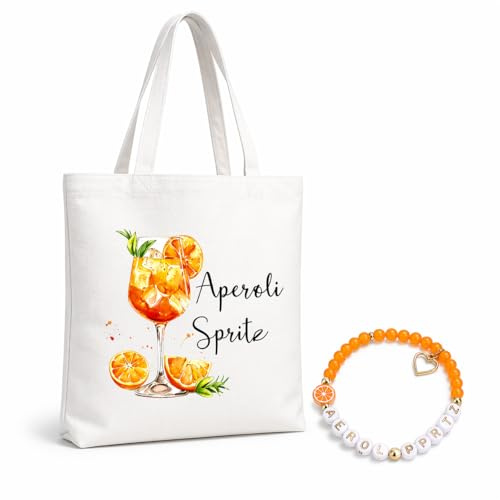 PIujsym Aperol Geschenk Set für Damen, Baumwollbeutel mit Armband für Aperol Spritz Maschine Liebhaber, Lustige Geschenke zum Geburtstag und Sommer Party Zubehör