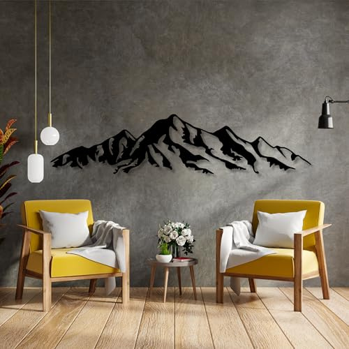 Eyoka Wanddekoration Berge, Holzbild für die Wand, Wanddekoration aus Holz, Bild mit Bergmotiv, Schwarz-goldene Wanddekoration, Wandpaneel, Holzbild Berge, Alpen, Moderne Dekoration für Ihr Zuhause