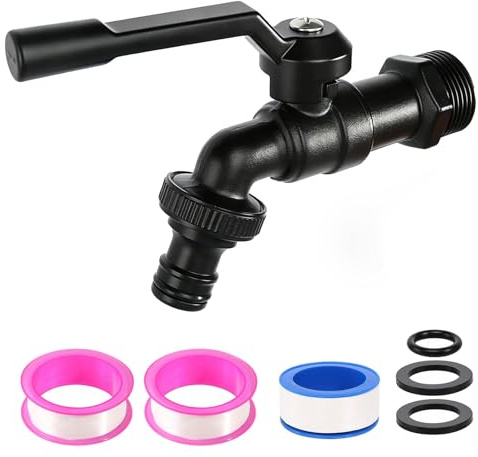 Rubinetto da Giardino, 3/4'' Rubinetto Esterno Giardino con Adattatore per Tubo da Giardino, Rubinetto Esterno in Ottone Rubinetto Acqua Giardino per Casa Giardino Nero