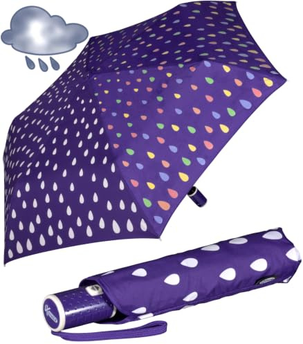 iX-brella Automatik Kinderschirm Safety Reflex extra leicht mit Farbänderung bei Nässe - Raindrops - Purple