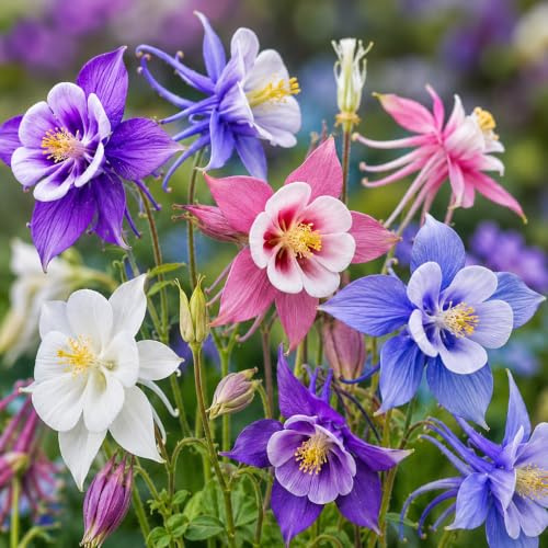 300 Semi di Aquilegia Doppia Miscuglio – Fiori Doppi Colorati – Pianta Perenne Ornamentale per Aiuole, Bordure, Vasi e Giardini