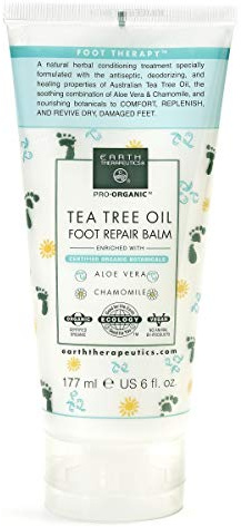 Earth Therapeutics Tea Tree Oil Foot Balm – Australian Tea Tree Oil w/Aloe Vera & Chamomile – Hydrates, Softens & Conditions Dry Cracked Feet, Heel and Calluses – Soothe Irritated Skin – 6 Oz