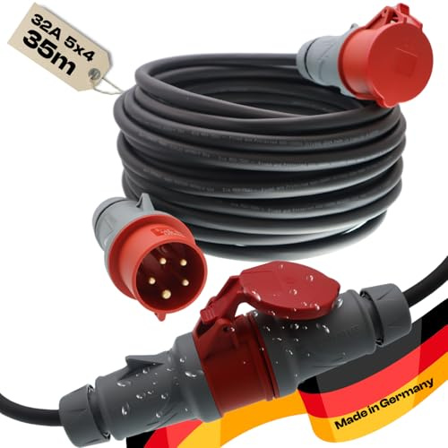 netbote24 maxgo CEE Verlängerungskabel Starkstromkabel Starkstromverlängerung 35m 5-polig H07RN-F 5X4mm² Kraftstromkabel Gummiverlängerung IP54 Außenbereich 32A 400V