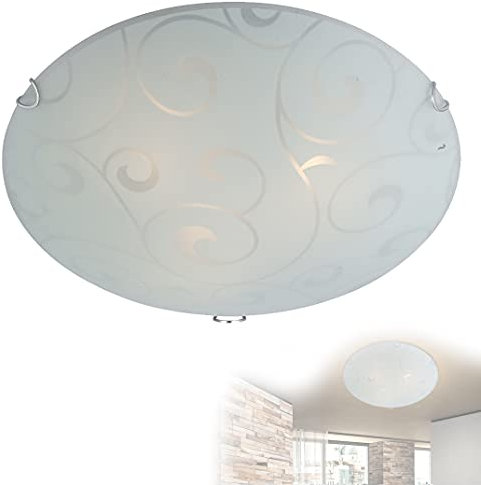 Deckenlampe 3 flammig Deckenleuchte Schlafzimmer Lampe Glas satiniert (Deckenlicht, Deckenstrahler, Wohnzimmer Leuchte, Flur, rund, Durchmesser 40 cm x Höhe 10 cm, Fassung 3 x E27)